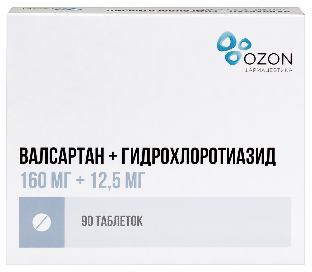 Изображение товара Валсартан+гидрохлоротиазид 160 мг+12,5 мг, 90 таблеток