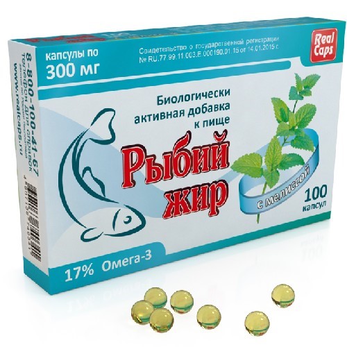 Изображение товара Рыбий жир с мелиссой 100 капсул - источник Омега-3 витамины А и Д