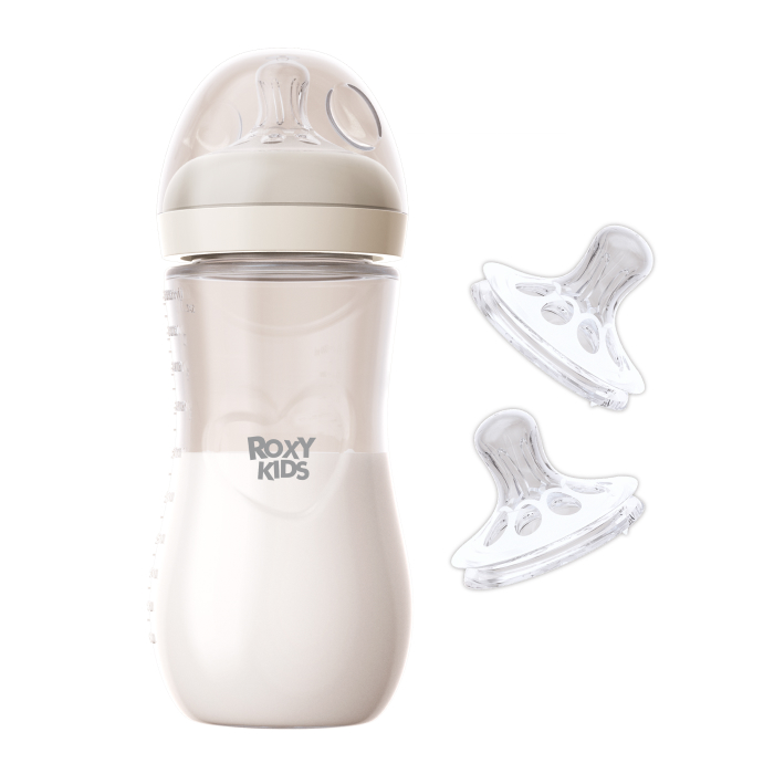 Изображение товара Набор « ROXY-KIDS: Roxy-kids бутылочка для кормления с широким горлом силиконовая соска размер l 6+ 330 мл +  соска силиконовая 