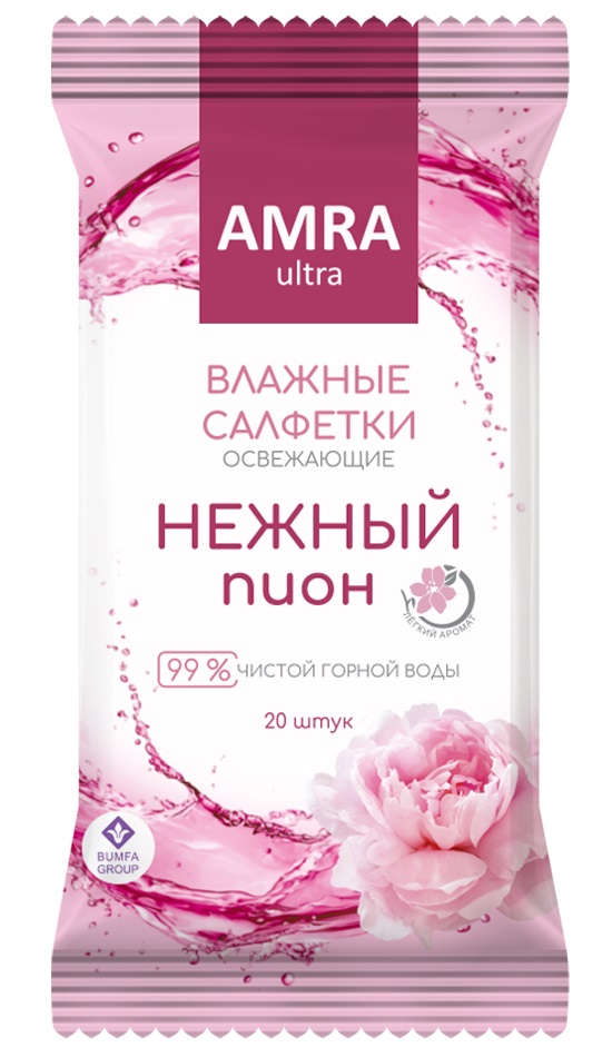 Изображение товара Amra салфетки влажные освежающие 20 шт./нежный пион