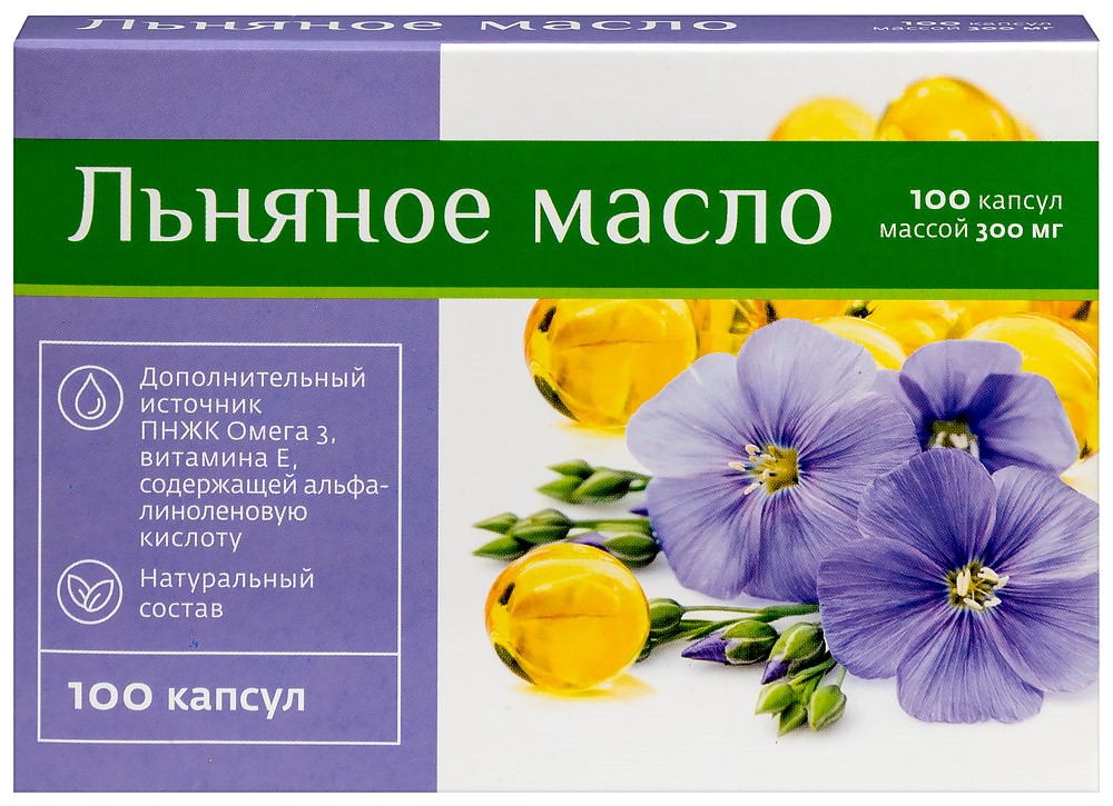 Изображение товара Льняное масло мирролла 100 шт. капсулы массой 0,3 г