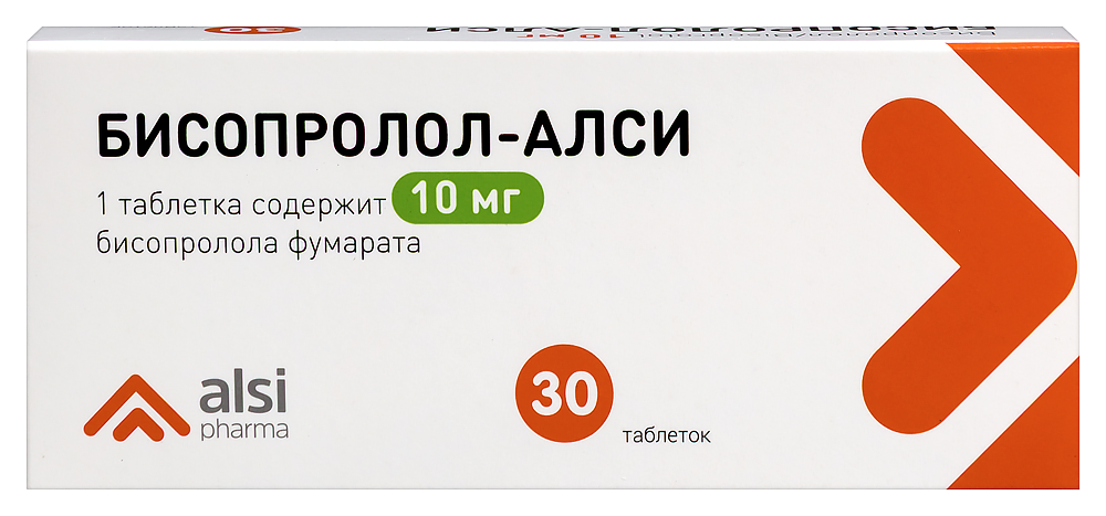 Изображение товара Бисопролол-АЛСИ 10 мг таблетки для лечения гипертензии и сердечно-сосудистых заболеваний Изображение товара Бисопролол-АЛСИ 10 мг таблетки для лечения гипертензии и сердечно-сосудистых заболеваний