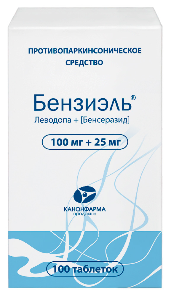 Изображение товара Бензиэль 100 мг +25 мг 100 шт. таблетки банка Изображение товара Бензиэль 100 мг +25 мг 100 шт. таблетки банка