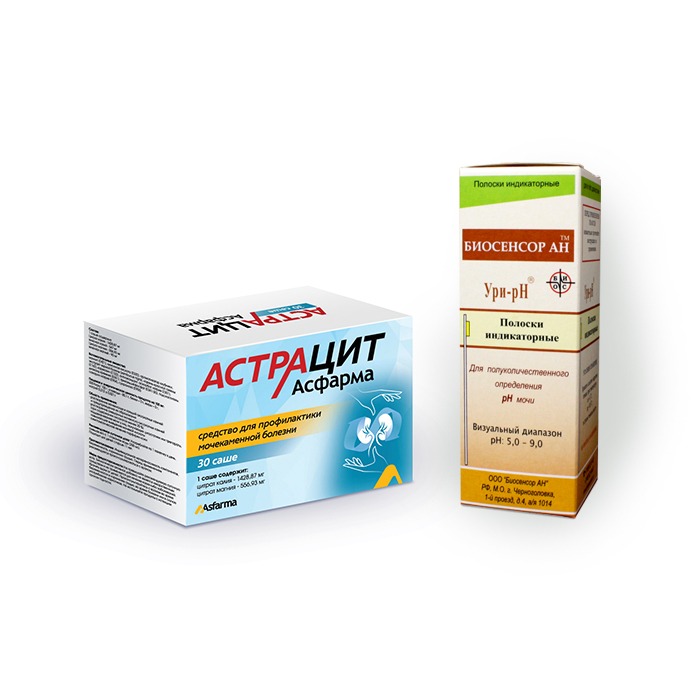Изображение товара Набор из 1 уп Астрацит-Асфарма саше 6,0 №30 и 1 уп Полоски индикаторные Ури-рН №50 по спец.цене