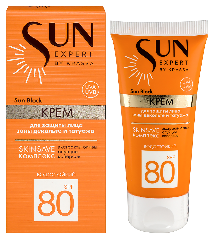 Изображение товара Krassa sun expert крем для защиты лица зоны декольте и татуажа spf80 sun block 50 мл