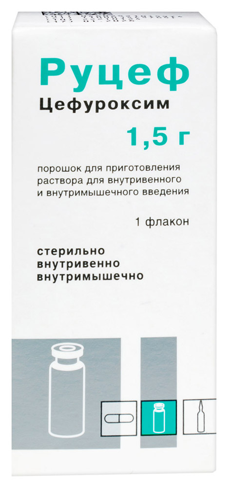 Изображение товара Руцеф порошок для инъекций 1,5 г для внутривенного и внутримышечного введения Изображение товара Руцеф порошок для инъекций 1,5 г для внутривенного и внутримышечного введения