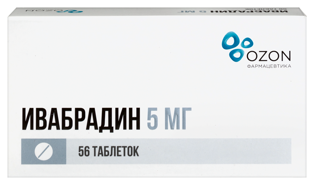 Изображение товара Ивабрадин 5 мг 56 таблеток для лечения стенокардии и сердечной недостаточности