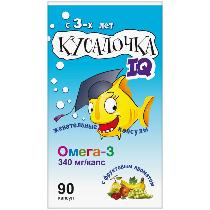 Изображение товара Кусалочка iq омега-3 90 капсул жевательных с витамином D3 поддержка здоровья сердца и мозга