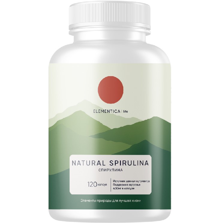 Изображение товара Капсулы спирулина Elementica life 120 шт. 600 мг - натуральный источник витаминов и минералов
