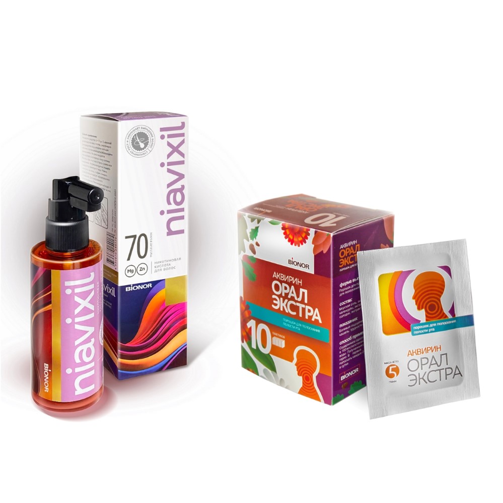 Изображение товара Набор НИКОТИНОВАЯ КИСЛОТА NIAVIXIL СЫВОРОТКА-СПРЕЙ ДЛЯ РОСТА ВОЛОС 70МЛ + АКВИРИН ОРАЛ ЭКСТРА N10 ПАК ПОР Д/ПОЛОСК