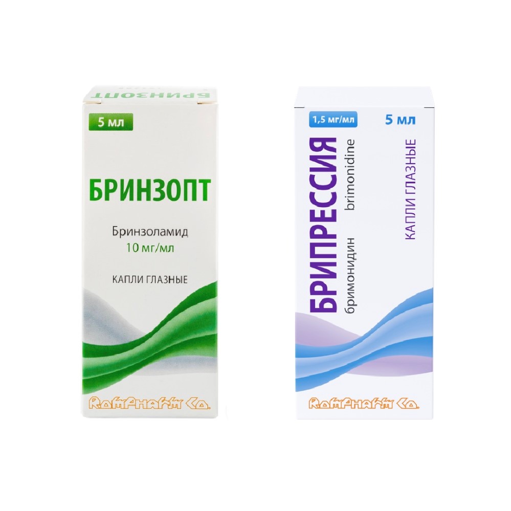 Изображение товара Набор Брипрессия 1,5 мг/мл флакон капли глазные 5 мл + Бринзопт 0,01/мл флакон капли глазные 5 мл Изображение товара Набор Брипрессия 1,5 мг/мл флакон капли глазные 5 мл + Бринзопт 0,01/мл флакон капли глазные 5 мл
