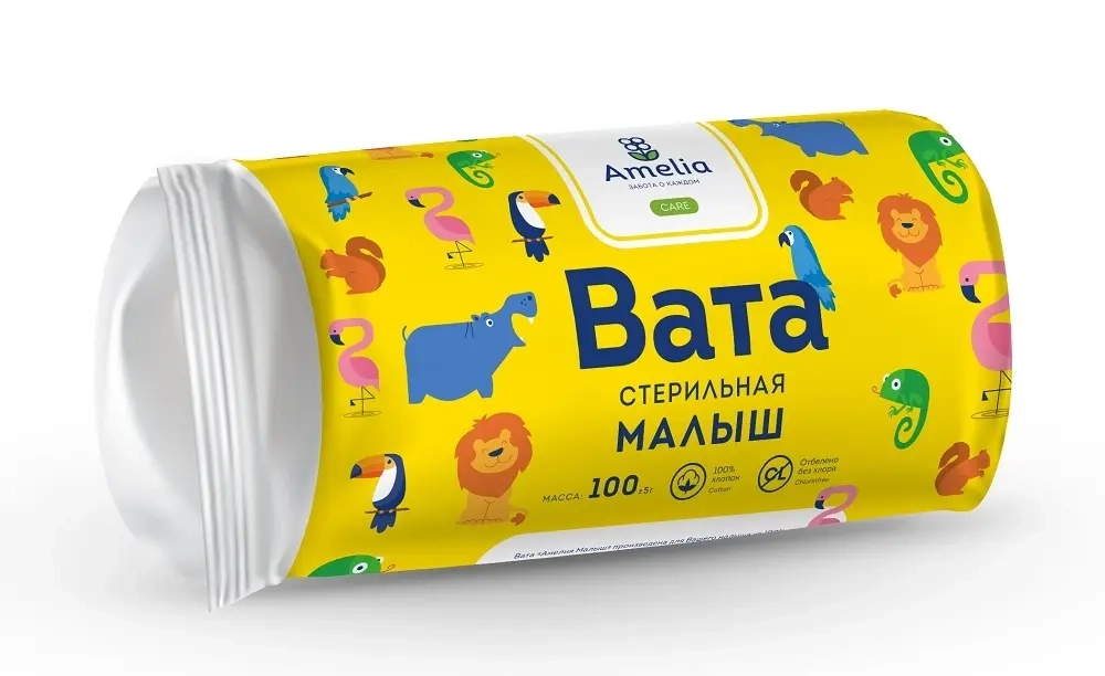 Изображение товара Стерильная хирургическая вата амелия малыш 100 гр
