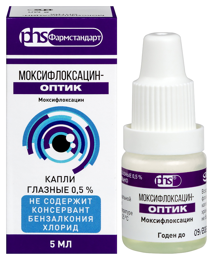 Изображение товара Глазные капли Моксифлоксацин 0,5% флакон-капельница 5 мл для лечения бактериального конъюнктивита