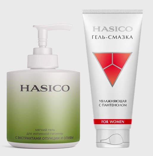Изображение товара Набор из 2х средств HASICO: гель для интимной гигиены с экстрактами опунции и оливы + ГЕЛЬ-СМАЗКА Д/ЖЕНЩИН 100МЛ