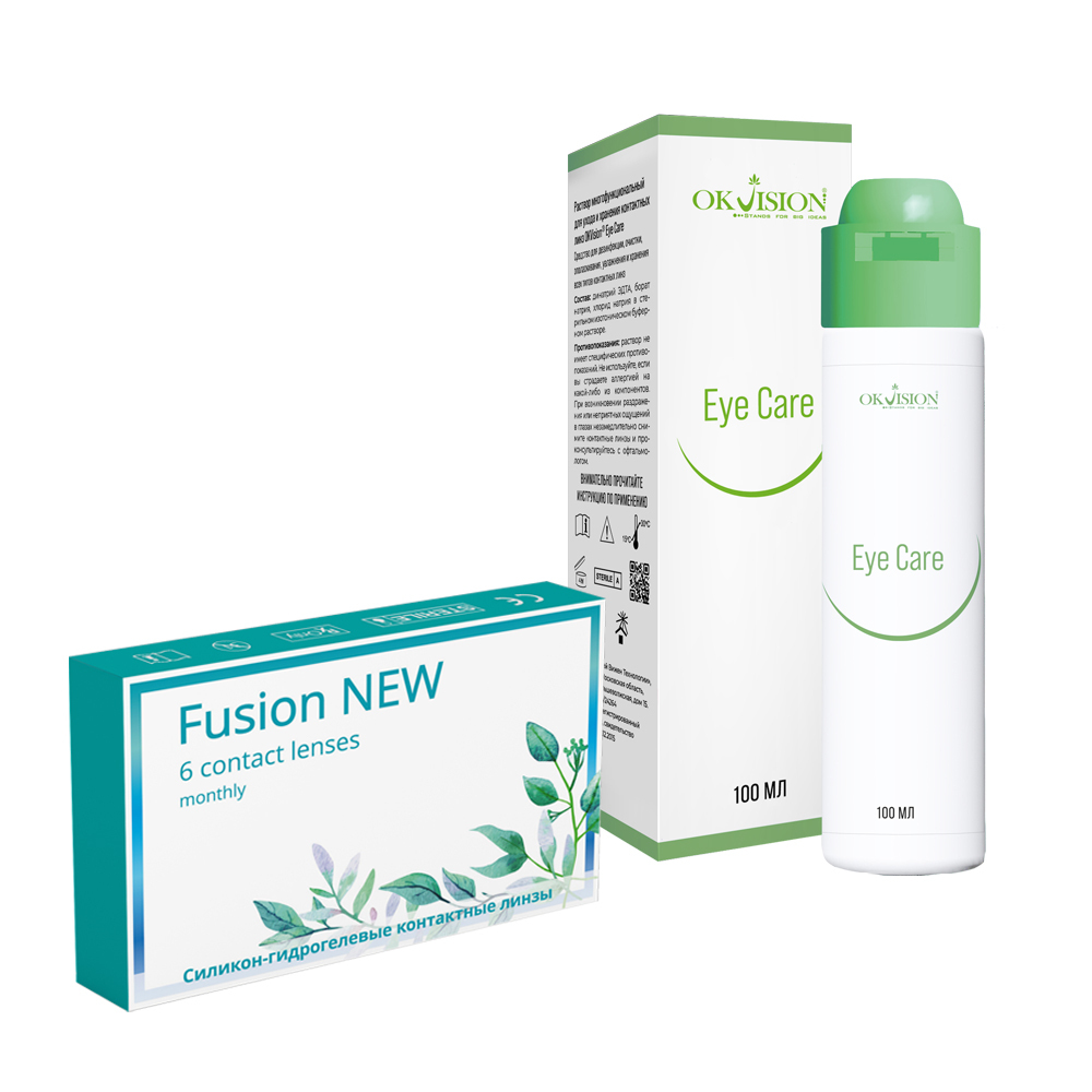 Изображение товара Набор OKVISION FUSION NEW 8,6/14,2 N6/-5,00/  мягкие линзы + OKVISION EYE CARE 100 мл р-р д/ухода за линзами