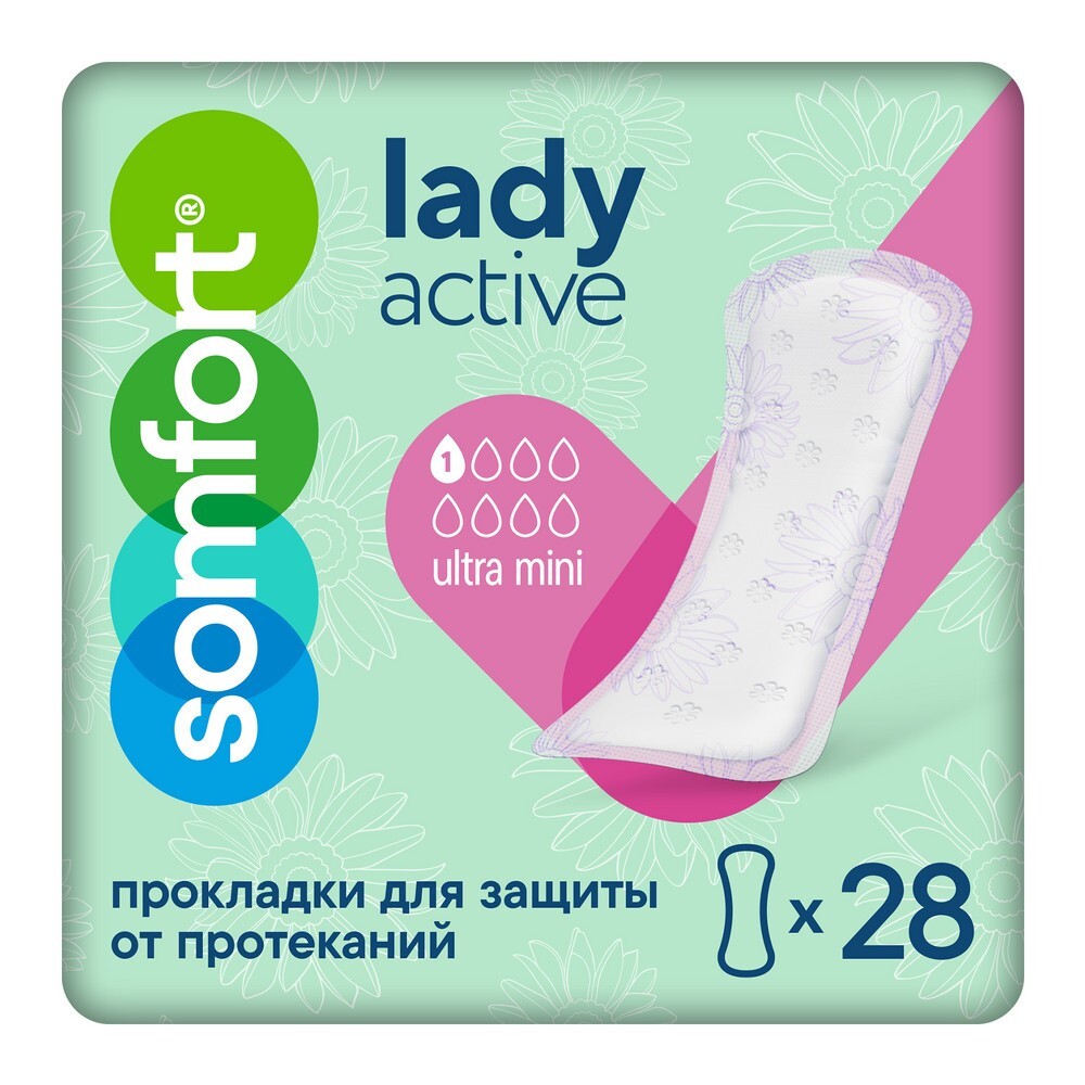 Изображение товара Женские впитывающие прокладки Somfort lady active ultra mini 28 шт. ежедневная гигиена