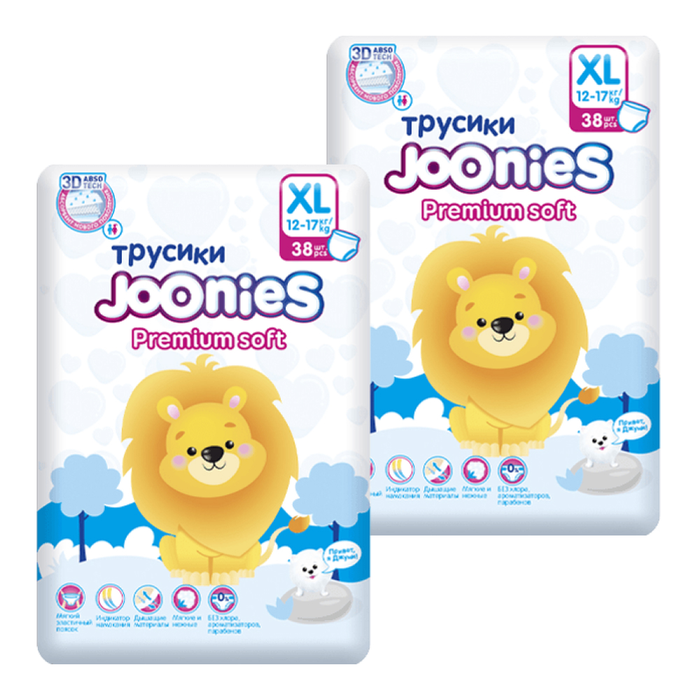 Изображение товара Набор из 2х уп. JOONIES PREMIUM SOFT ПОДГУЗНИКИ-ТРУСИКИ ДЛЯ ДЕТЕЙ XL/12-17КГ N38