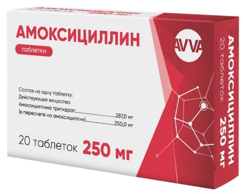 Купить Амоксициллин 250 мг 20 шт. таблетки цена