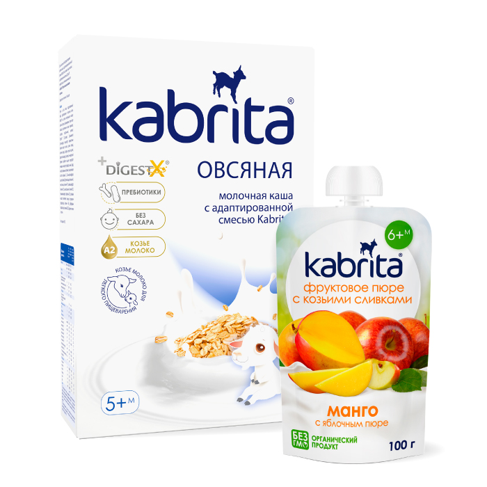 Изображение товара Набор KABRITA каша овсяная 180,0 + KABRITA пюре фруктовое с козьими сливками Манго