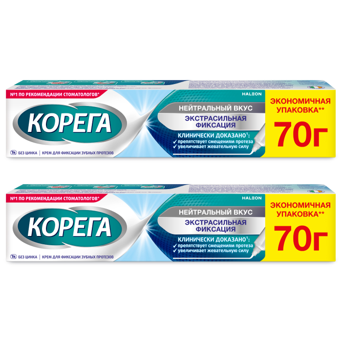 Изображение товара Набор Корега крем для фиксации зубных протезов нейтральный вкус 70,0 со скидкой 40% на вторую упаковку