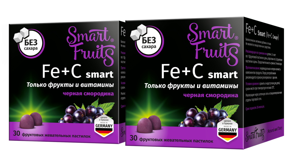 Изображение товара Набор из 2-х упаковок SMART FRUITS FE+C СМАРТ 30шт. пастилки жевательные Изображение товара Набор из 2-х упаковок SMART FRUITS FE+C СМАРТ 30шт. пастилки жевательные