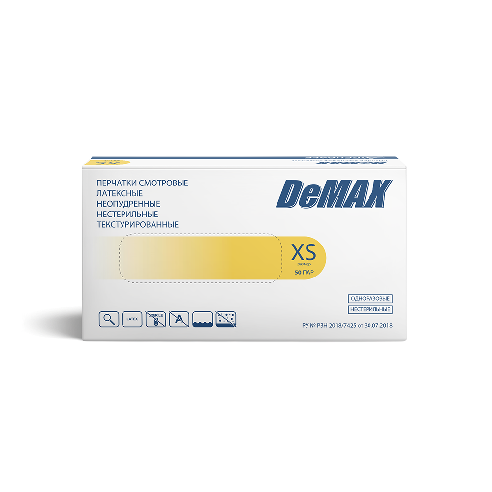 Изображение товара Перчатки смотровые archdale demax латексные нестерильные неопудренные текстурированные xs 50 пар