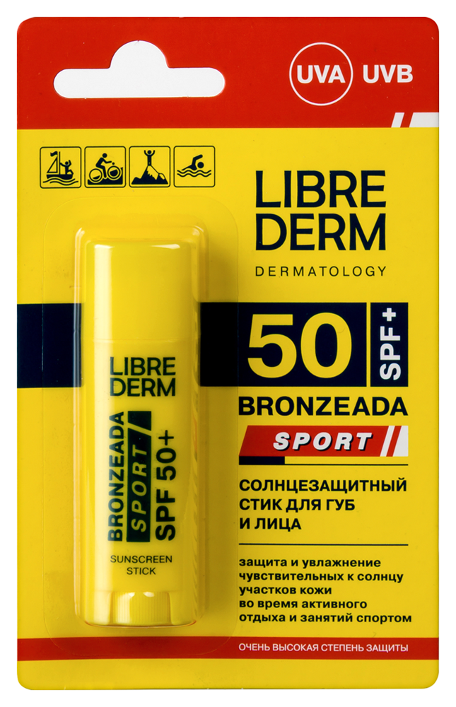 Изображение товара Librederm bronzeada sport солнцезащитный стик SPF 50+ для губ и лица 4,8 г