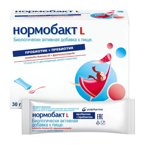 Нормобакт L (Пробиотик + Пребиотик) 10 Шт. Саше По 3 Гр - Цена 563.