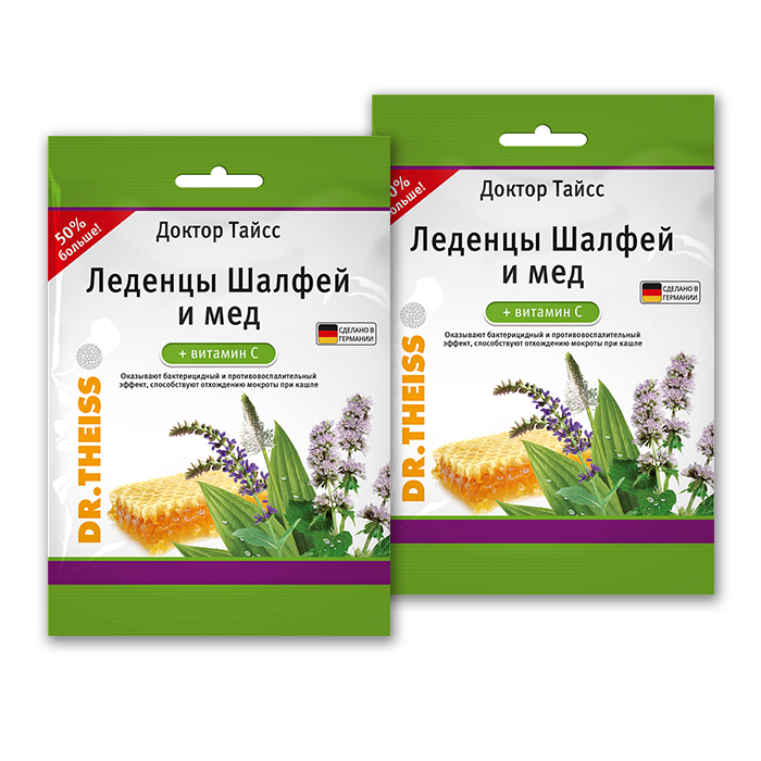Изображение товара Набор ДОКТОР ТАЙСС ЛЕДЕНЦЫ ШАЛФЕЙ/МЕД+ВИТ С 75,0 из 2-х уп со скидкой