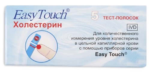 Изображение товара Тест-полоски EasyTouch холестерин, 5 шт./блистер для домашнего и профессионального тестирования