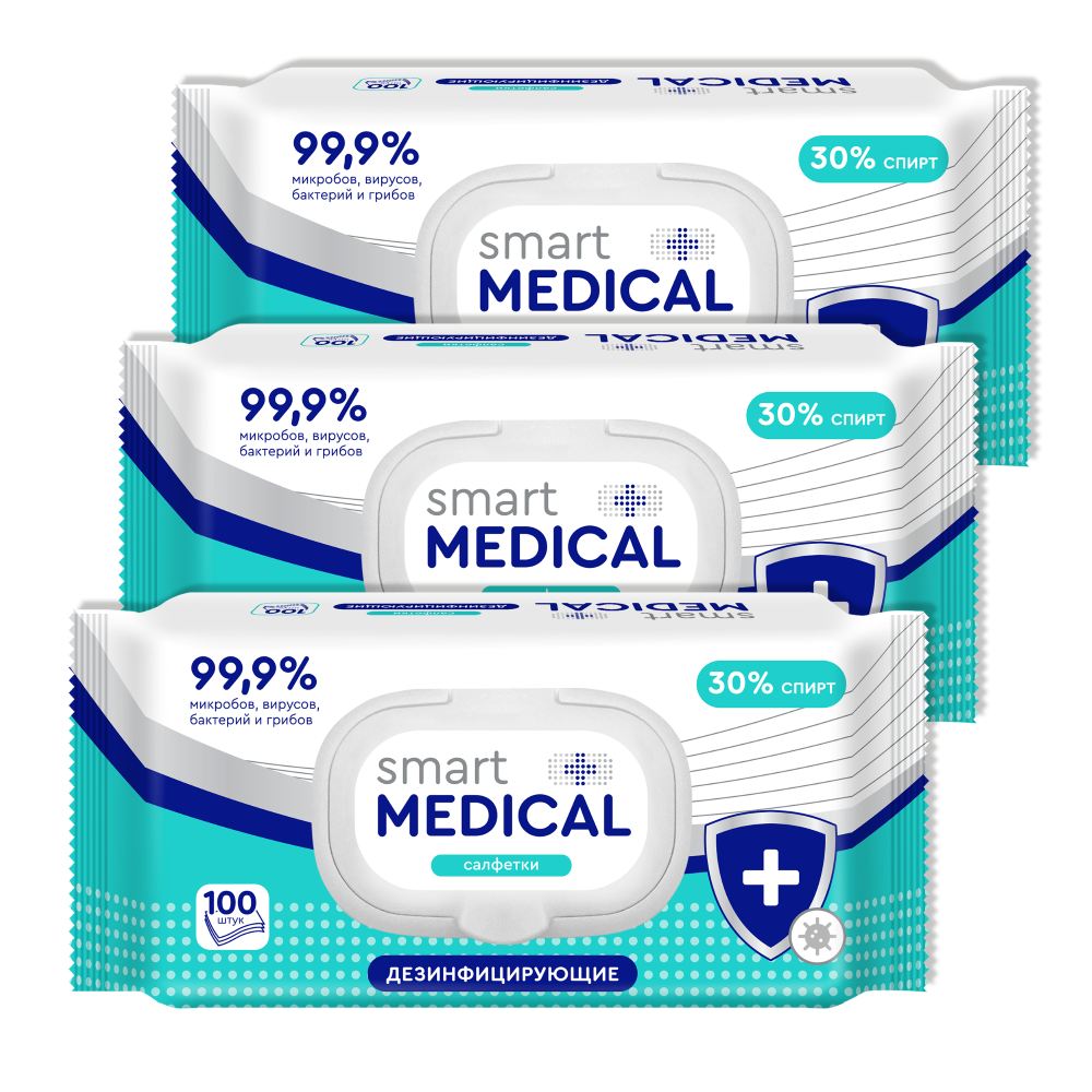 Изображение товара Набор из 3х уп. Smart medical дезинфицирующие 100шт.