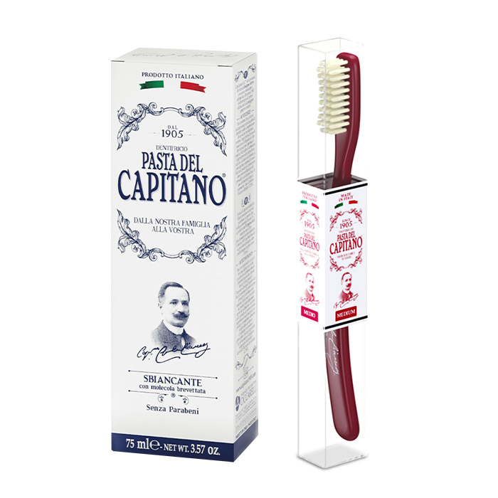 Изображение товара Набор PASTA DEL CAPITANO серия 1905: з/паста отбеливающая 75мл и з/щетка винтажная красная по выгодной цене!