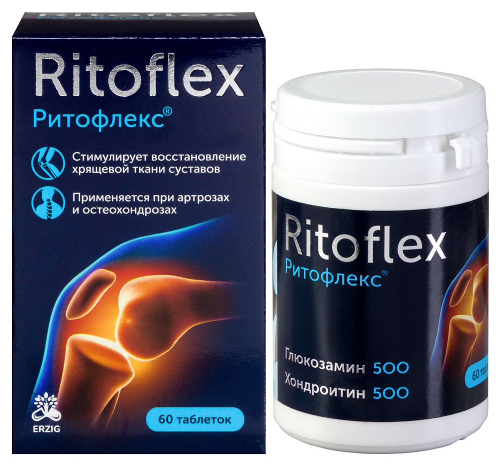Изображение товара Глюкозамин 500+хондроитин 500 ритофлекс - таблетки для поддержки суставов 60 шт.