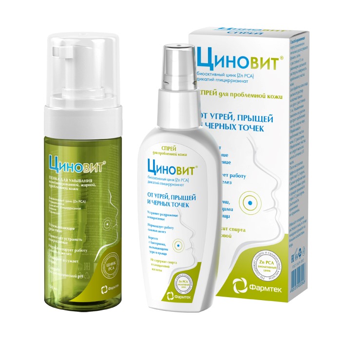 Изображение товара Набор ЦИНОВИТ СПРЕЙ ДЛЯ ПРОБЛЕМНОЙ КОЖИ 75МЛ + ЦИНОВИТ ПЕНКА ДЛЯ УМЫВАНИЯ КОМБИНИРОВАННОЙ ЖИРНОЙ ПРОБЛЕМНОЙ КОЖИ 150МЛ