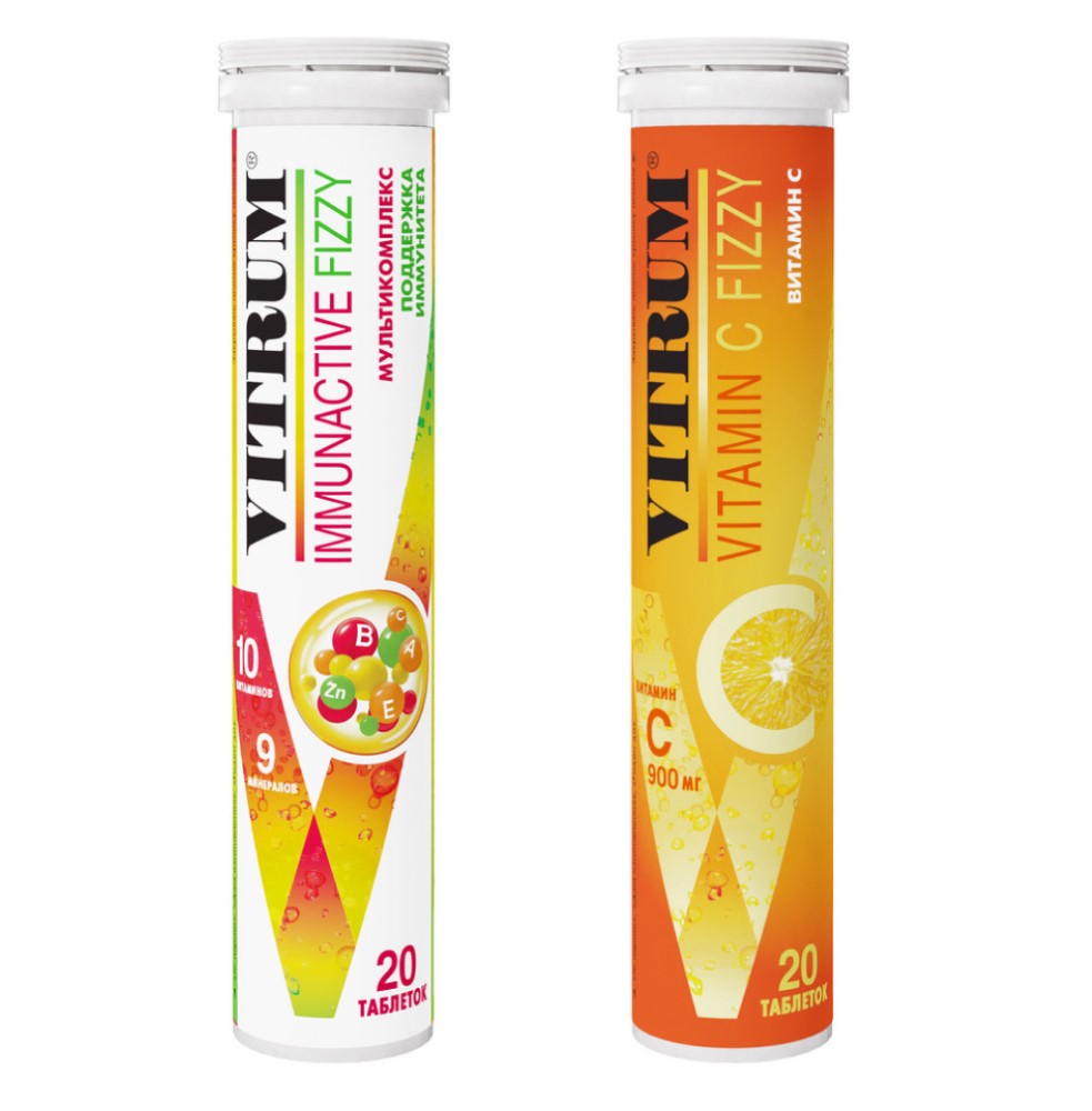 Изображение товара Набор Витрум Витамин С шипучий №20 + Витрум Иммунактив Шипучий №20 - со скидкой