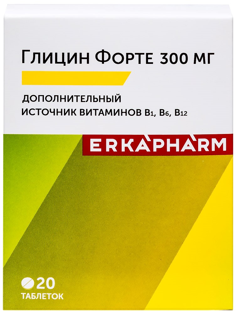 Изображение товара Erkapharm глицин форте 300 мг 20 таблеток для рассасывания