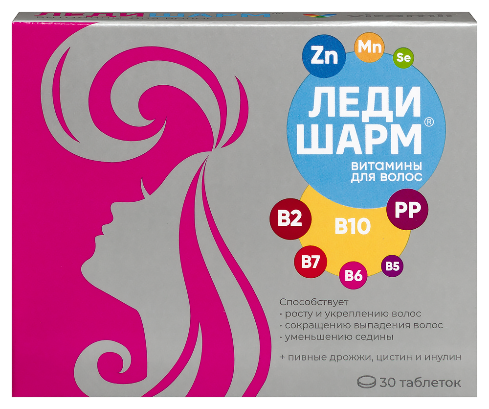 Изображение товара Витамир ледишарм витамины для волос 30 таблеток 633 мг для укрепления волос