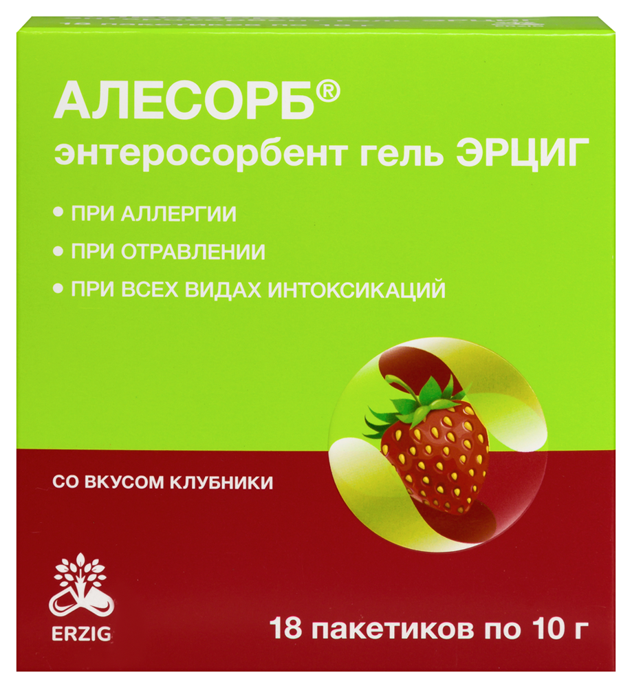 Изображение товара Erzig энтеросорбент гель эрциг алесорб со вкусом клубники 18 шт. гель пакет-саше массой 10 гр