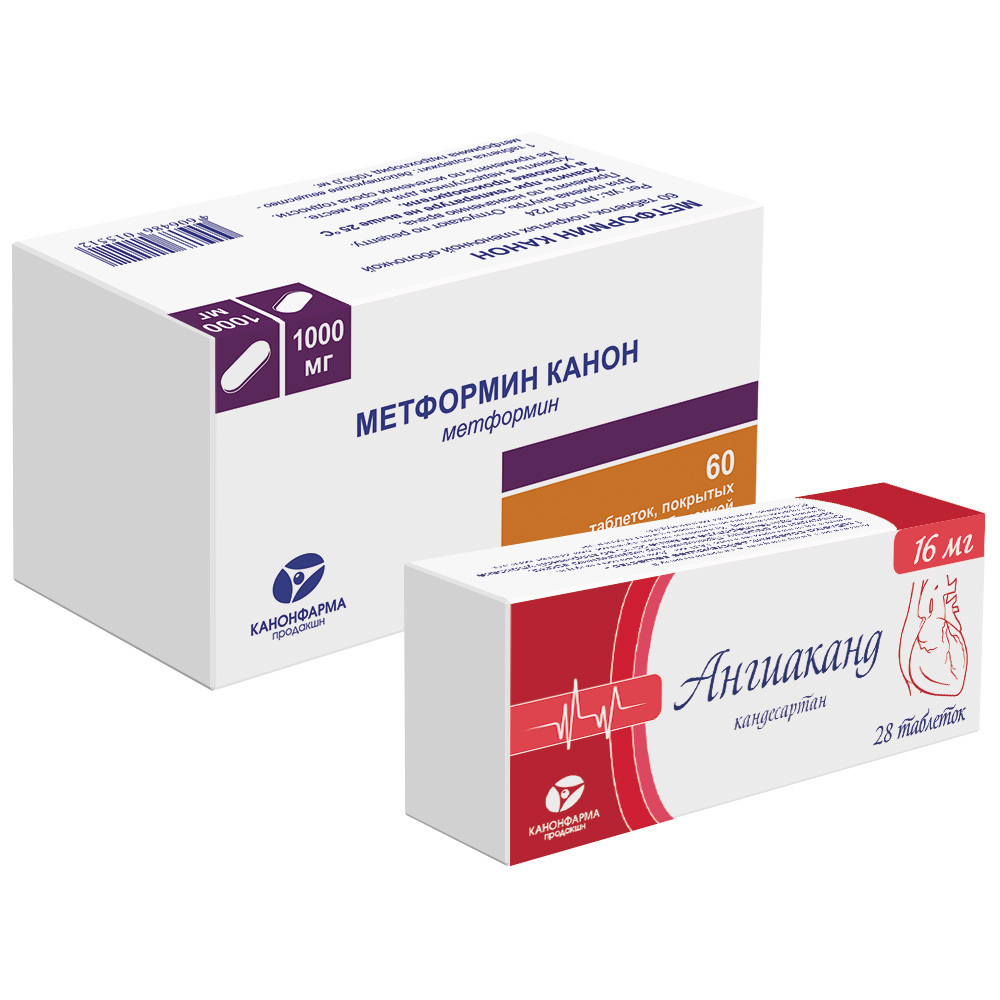 Изображение товара Набор Метформин Канон 1000 мг 60 шт + Агиаканд (кандесартан) 16 мг 28 шт по специальной цене