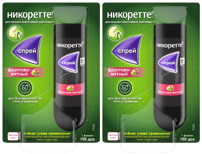 Изображение товара Набор - НИКОРЕТТЕ® Спрей фруктово-мятный 1 мг/доза 1 шт х 2, при отказе от курения