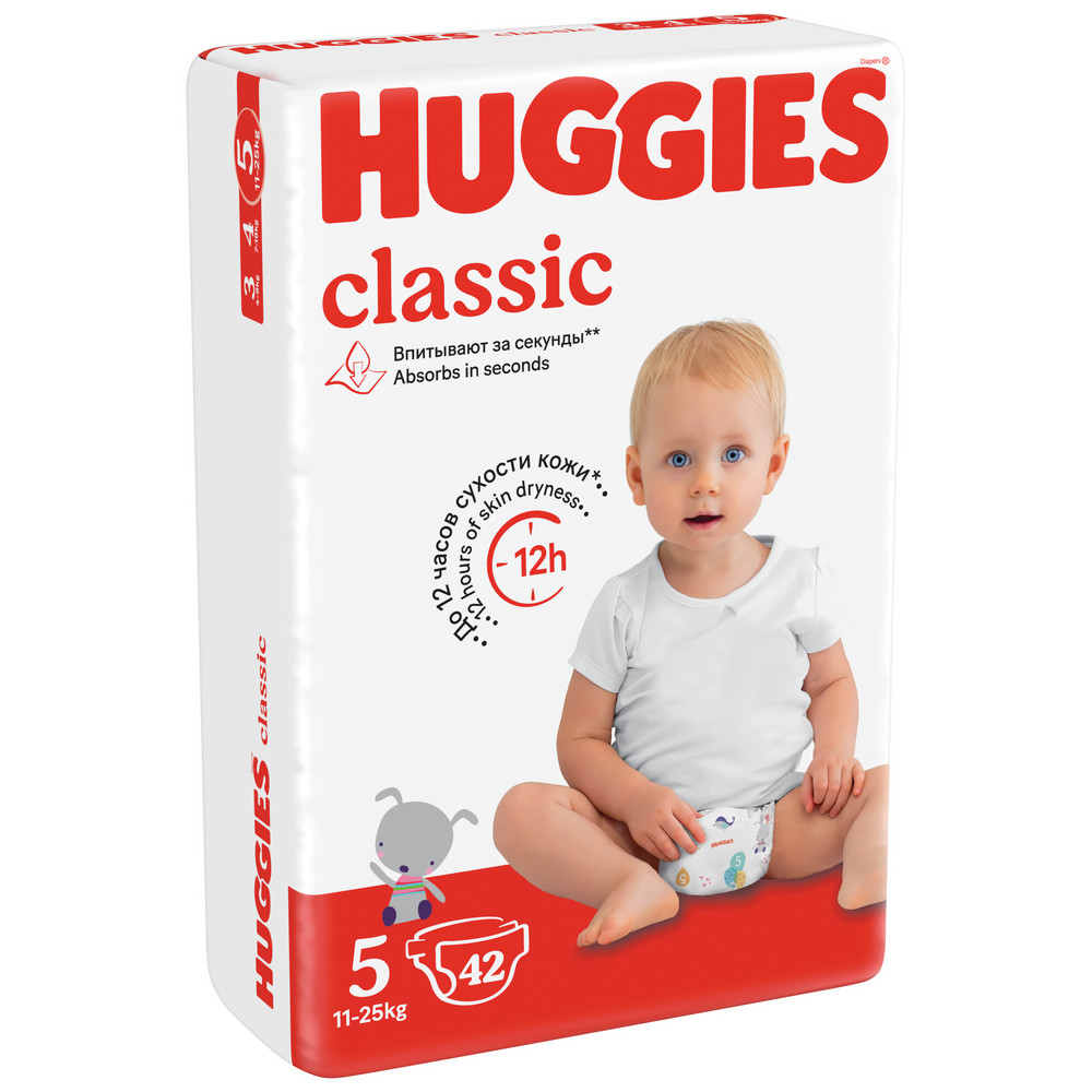 Подгузники Huggies Classic 11-25кг 5 размер 42 шт