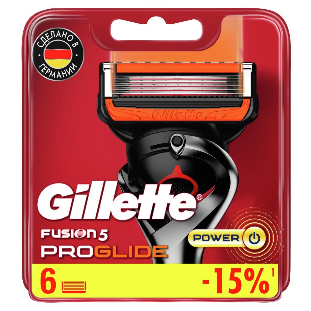 Изображение товара Кассеты Gillette Fusion ProGlide Power 6 шт. сменные для безопасных бритв