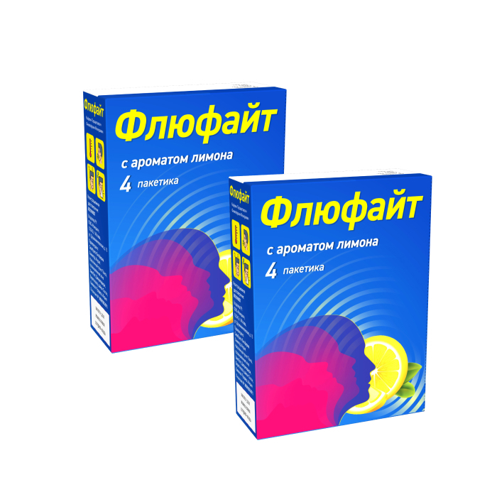 Изображение товара Набор из 2 уп. Флюфайт №4  лимон порошок при простуде и гриппе со скидкой!
