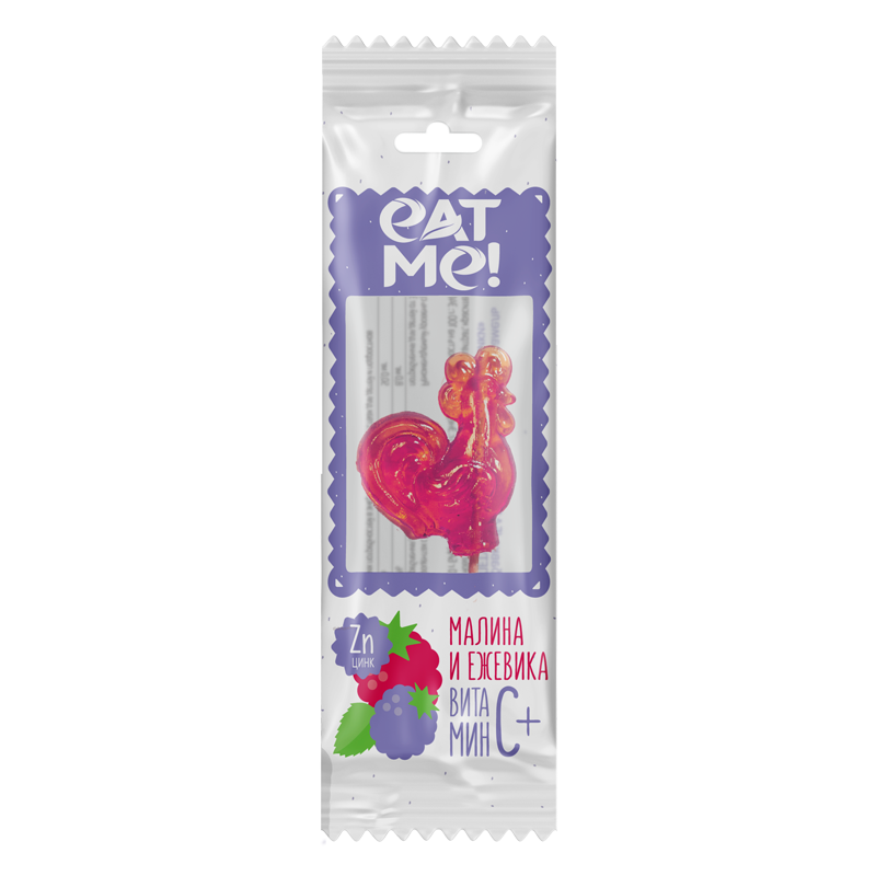 Изображение товара Eat me леденцовая карамель с цинком и витамином с петушок со вкусом малины и ежевики 17 гр
