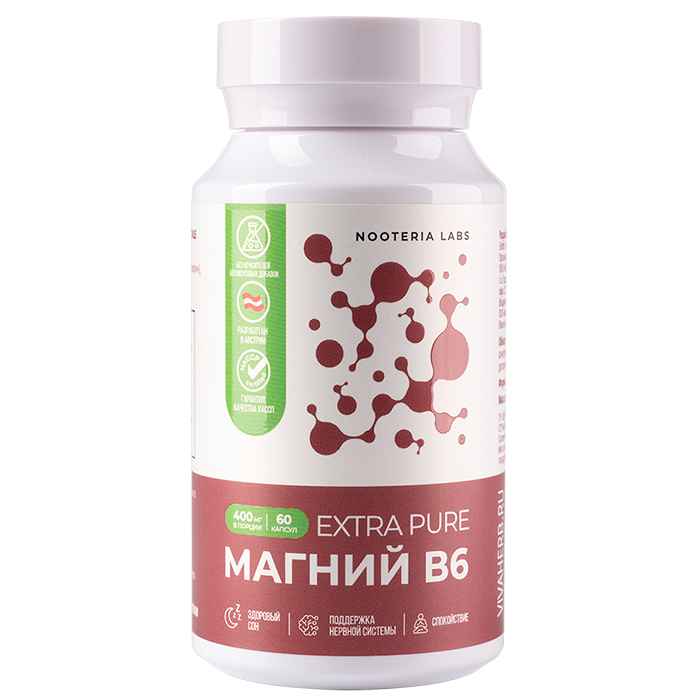 Изображение товара Биодобавка Магний B6 Extra Pure, 60 капсул по 730 мг, Nooteria Labs
