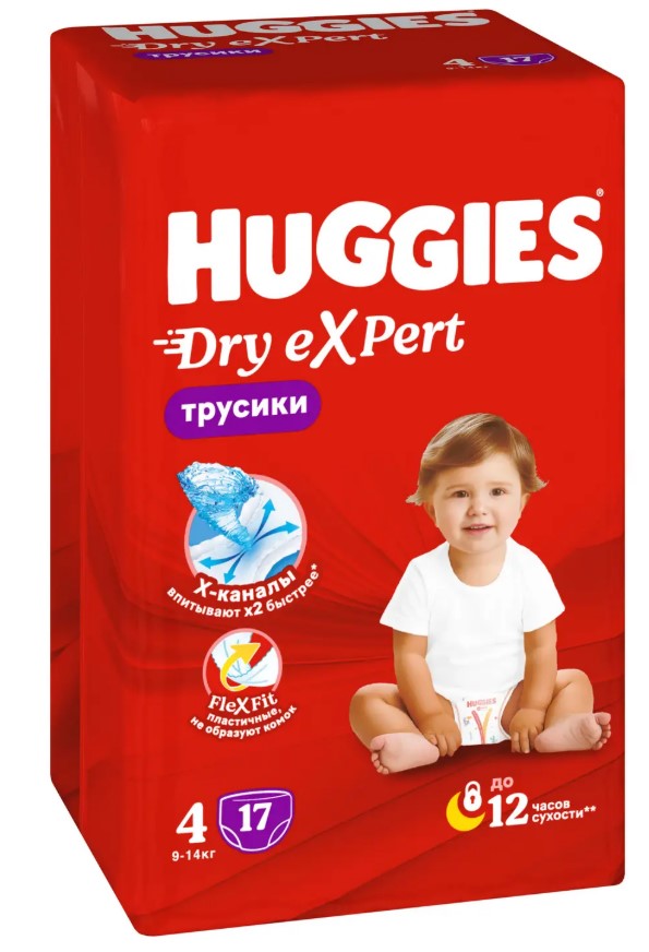 Изображение товара Huggies dry expert трусики-подгузники для детей 4 размера 17 шт.