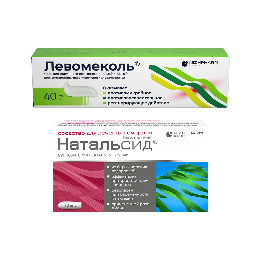 Изображение товара Набор Левомеколь  мазь 40 гр.+ Натальсид 250 мг 10 шт. супп. рект. со скидкой