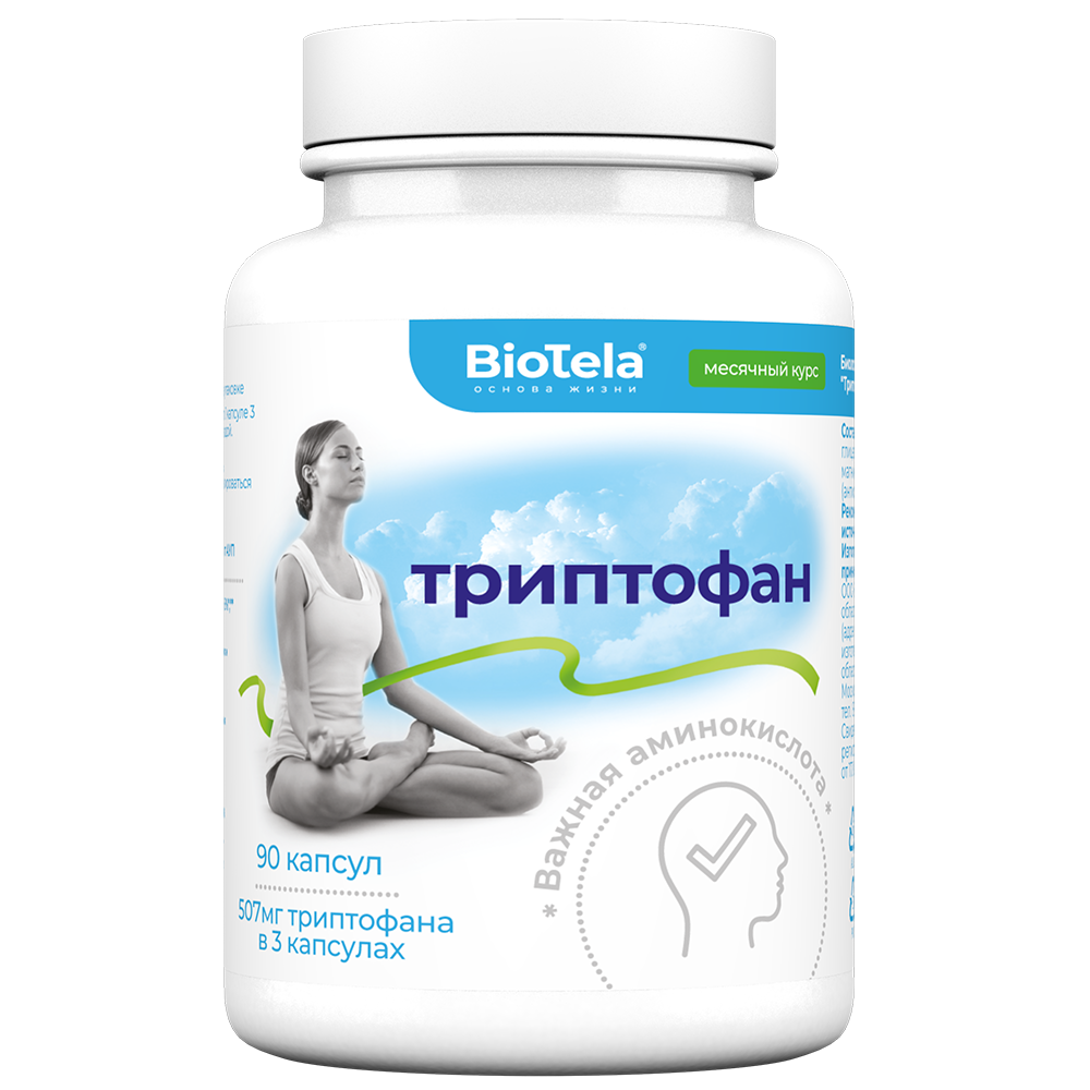 Изображение товара Biotela триптофан 90 капсул по 180 мг для повышения настроения и улучшения сна