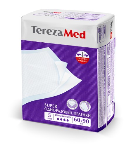Изображение товара Terezamed пеленки одноразовые впитывающие super 60х90 см 5 шт.