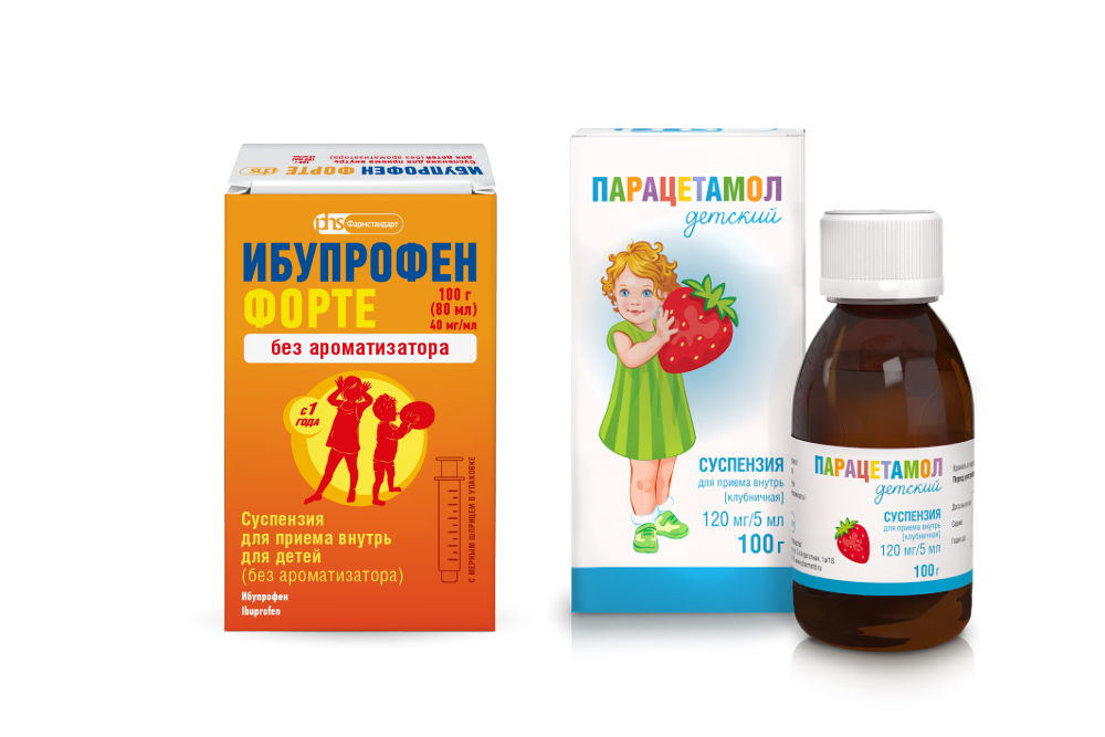 Изображение товара Набор Ибупрофен Форте без ароматизатора 100г + Парацетамол детский 100г (клубника) со скидкой